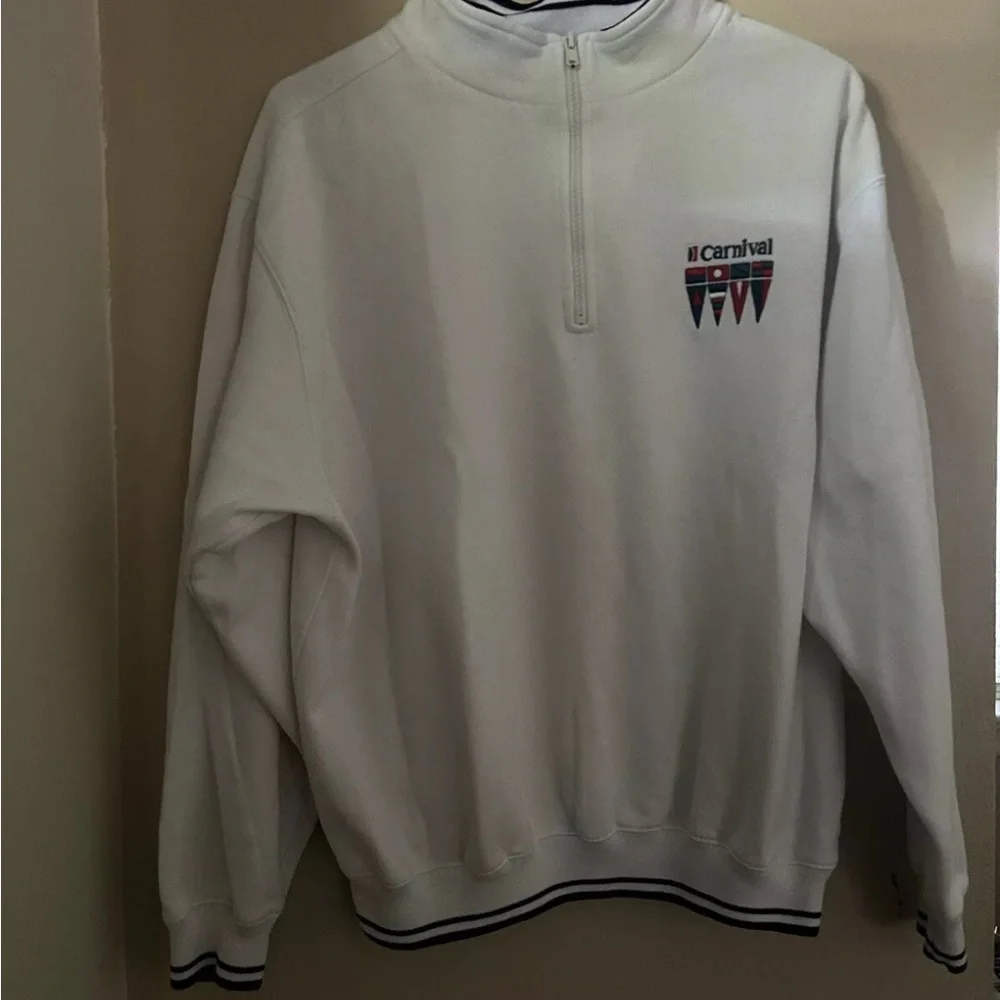 Vintage Carnival Cruise Sweater Mens S/M Small Medium White Pullover Quarter Zip - Picture 1 of 2